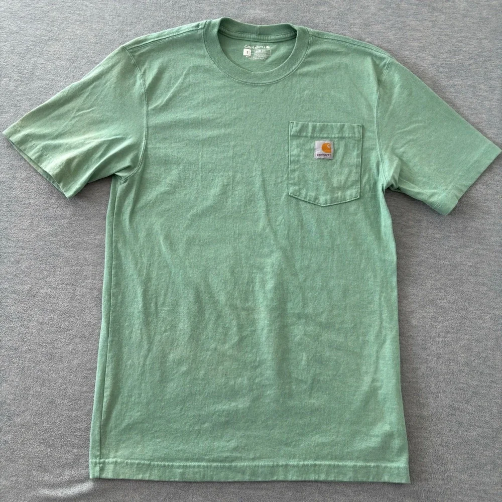Carhartt Mens Loose Fit Short Sleeve Pocket T-Shirt Sage Green Small K87 Tee - Picture 2 of 7